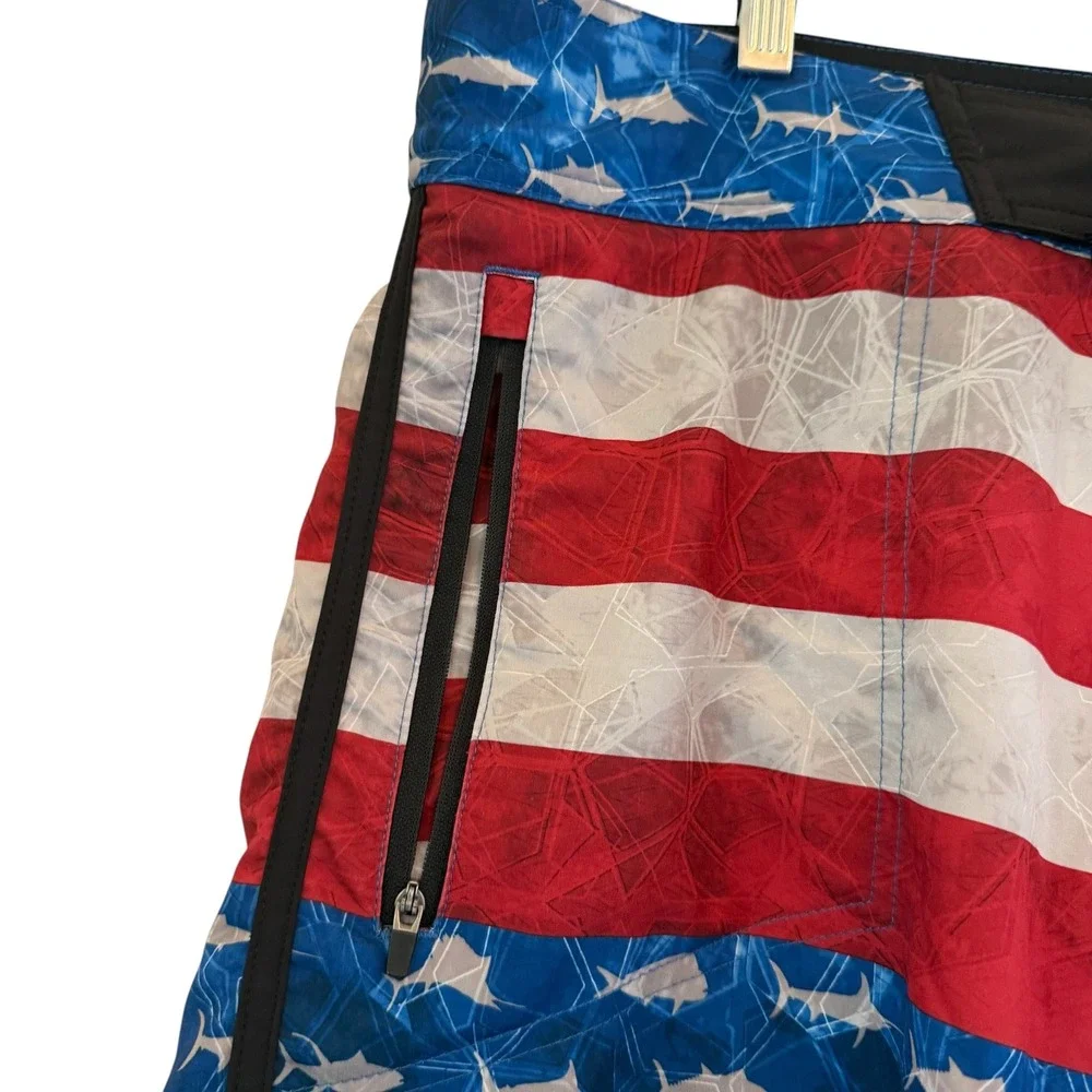 Pelagic The Wedge Boardshorts Mens 38 Patriotic American Flag Marlin Fishing XL